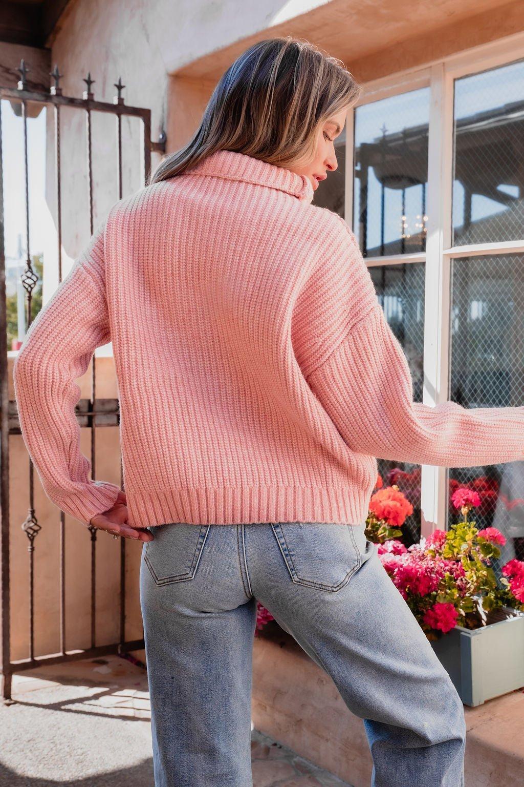 Chunky Pink Ribbed Turtleneck Sweater - FINAL SALE Female Product Image