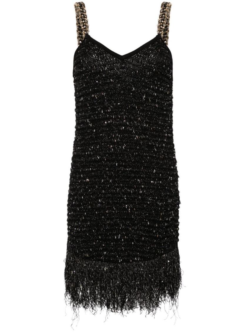 BALMAIN Fringed Lurex Tweed Dress Dresses In Black Product Image