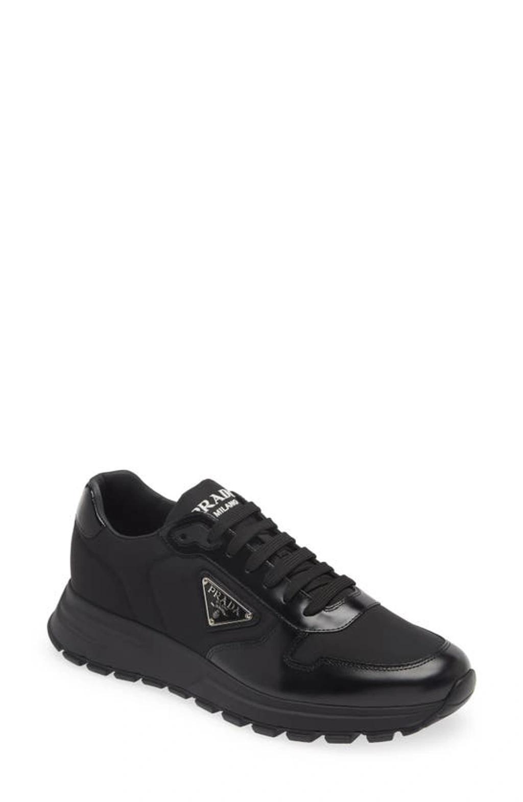 PRADA Logo-print Lace-up Sneakers In Black Product Image