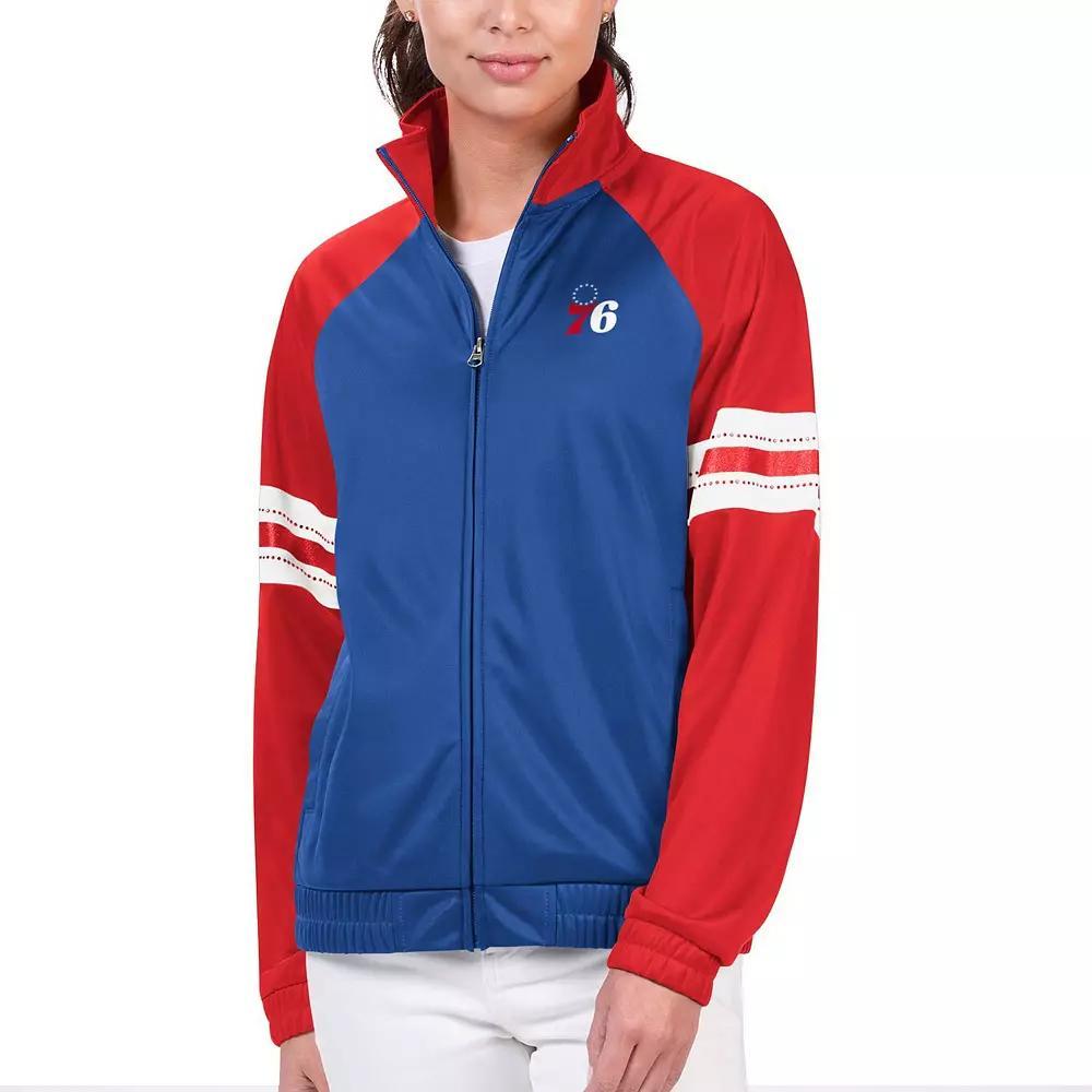 Women's G-III 4Her by Carl Banks Royal Philadelphia 76ers Main Player Raglan Rhinestone Full-Zip Track Jacket,  Product Image