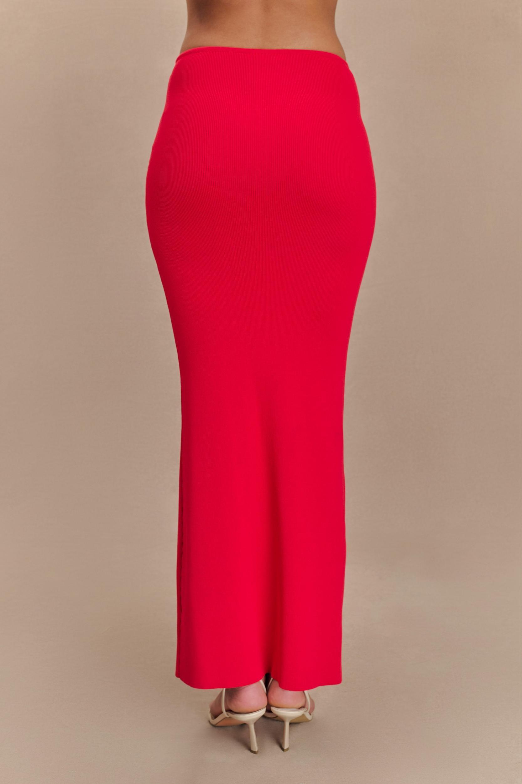 Keaton Fishtail Knit Maxi Skirt - Red Product Image