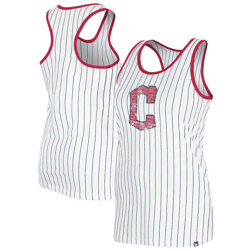 Women's New Era White Cleveland Guardians Gameday Pinstripe Tank Top,  Product Image
