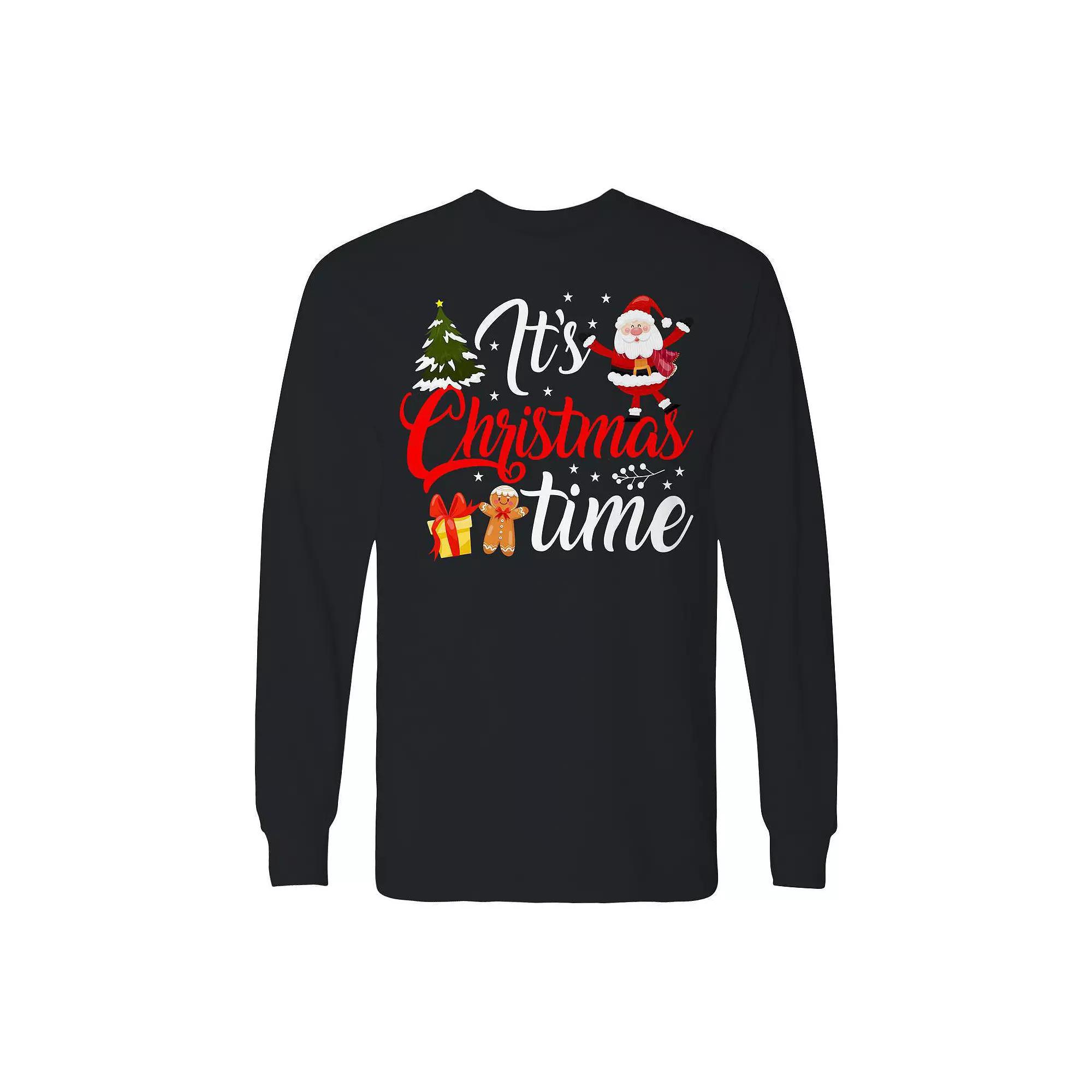 Men's Christmas Santa Tree Time Long Sleeve Graphic Tee,  Product Image