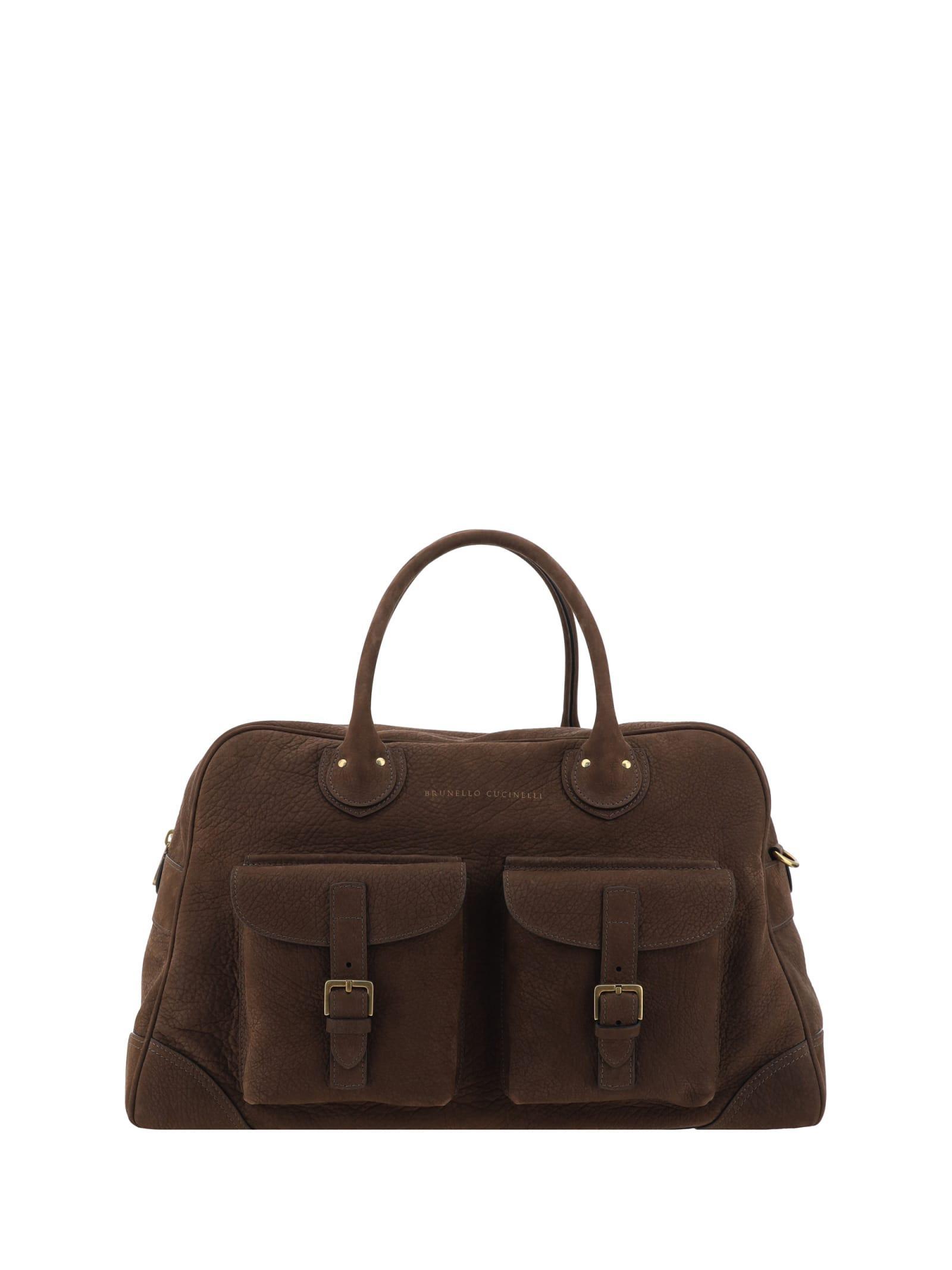 Logo-stamp Leather Weekend Bag In Brown Product Image