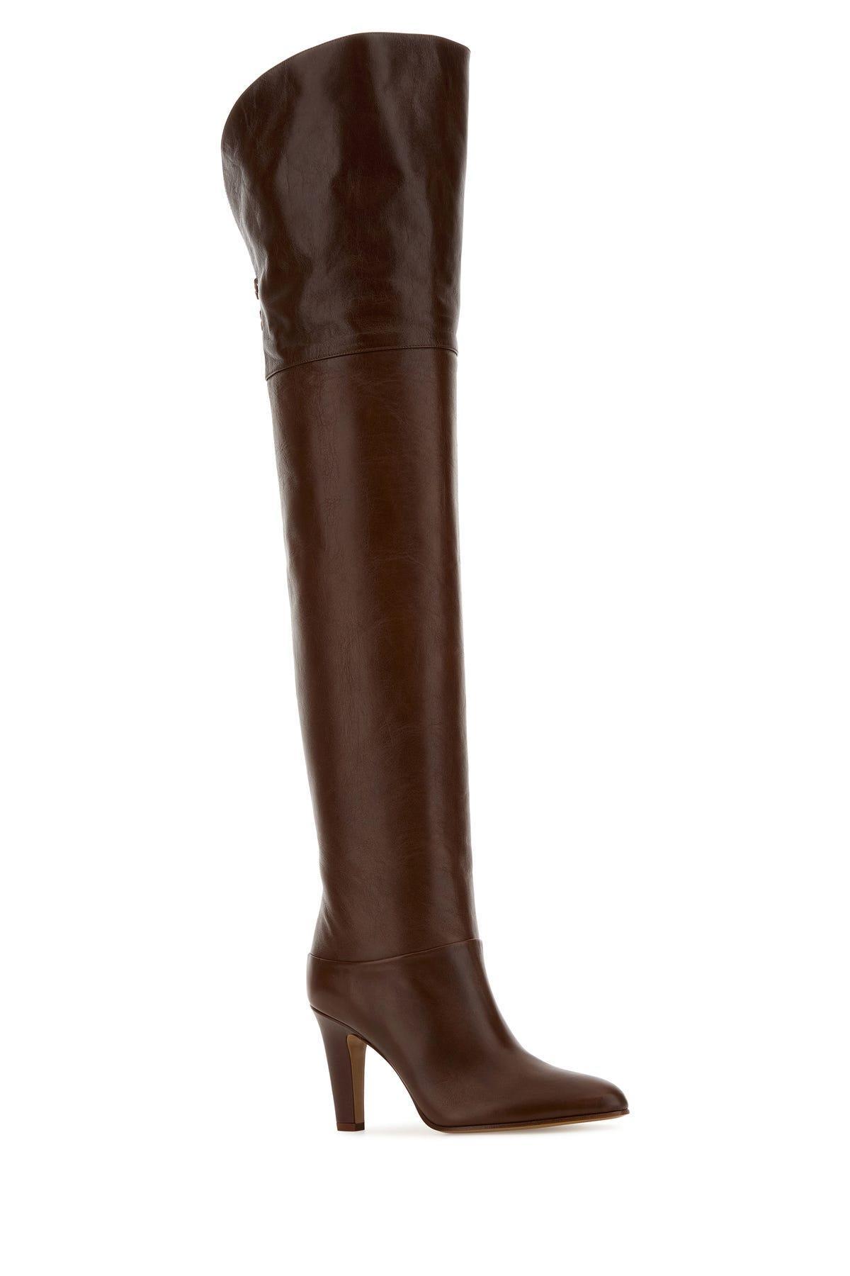 85mm Eve Leather Over-the-knee Boots In Sooty Brown Product Image