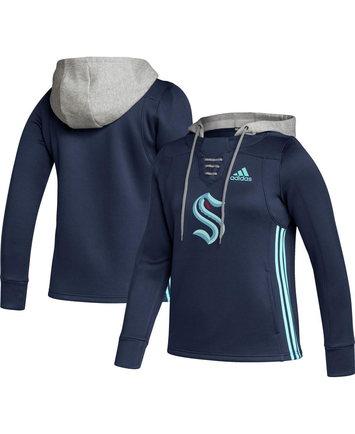 Womens adidas Deep Sea Blue Seattle Kraken Skate Lace Primeblue Team Pullover Hoodie Krk Blue Product Image