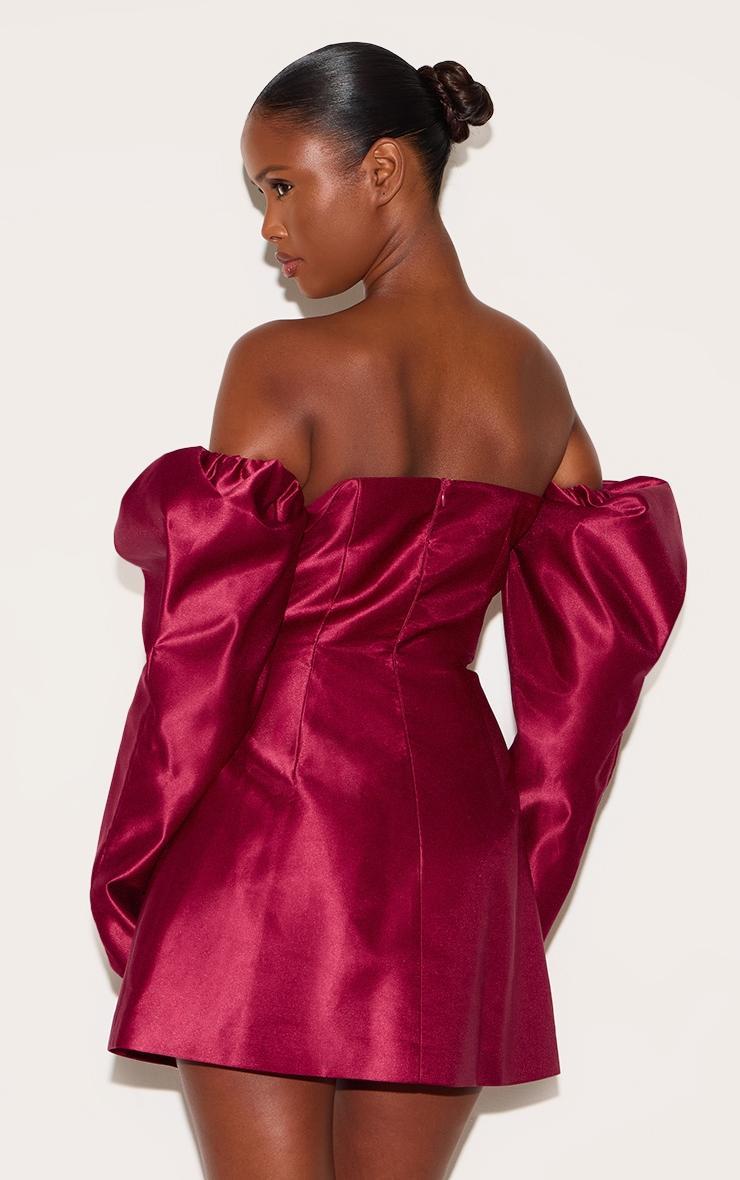 Wine Oversized Puff Sleeve A Line Shift Dress Product Image