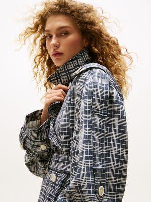 Silk-Blend Check Trench Coat Product Image