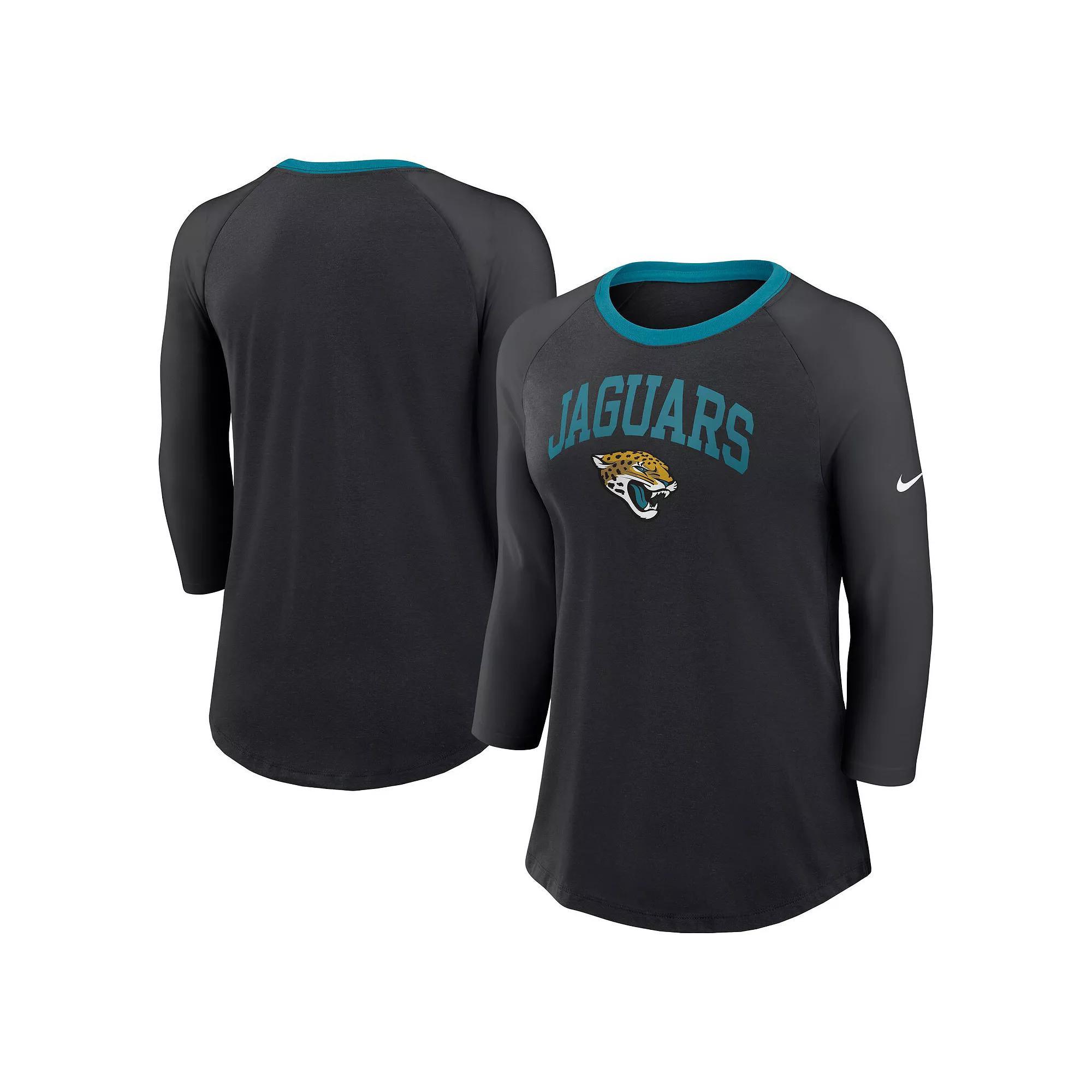 Women's Nike Black Jacksonville Jaguars Raglan 3/4 Sleeve T-Shirt, Size: XS Product Image