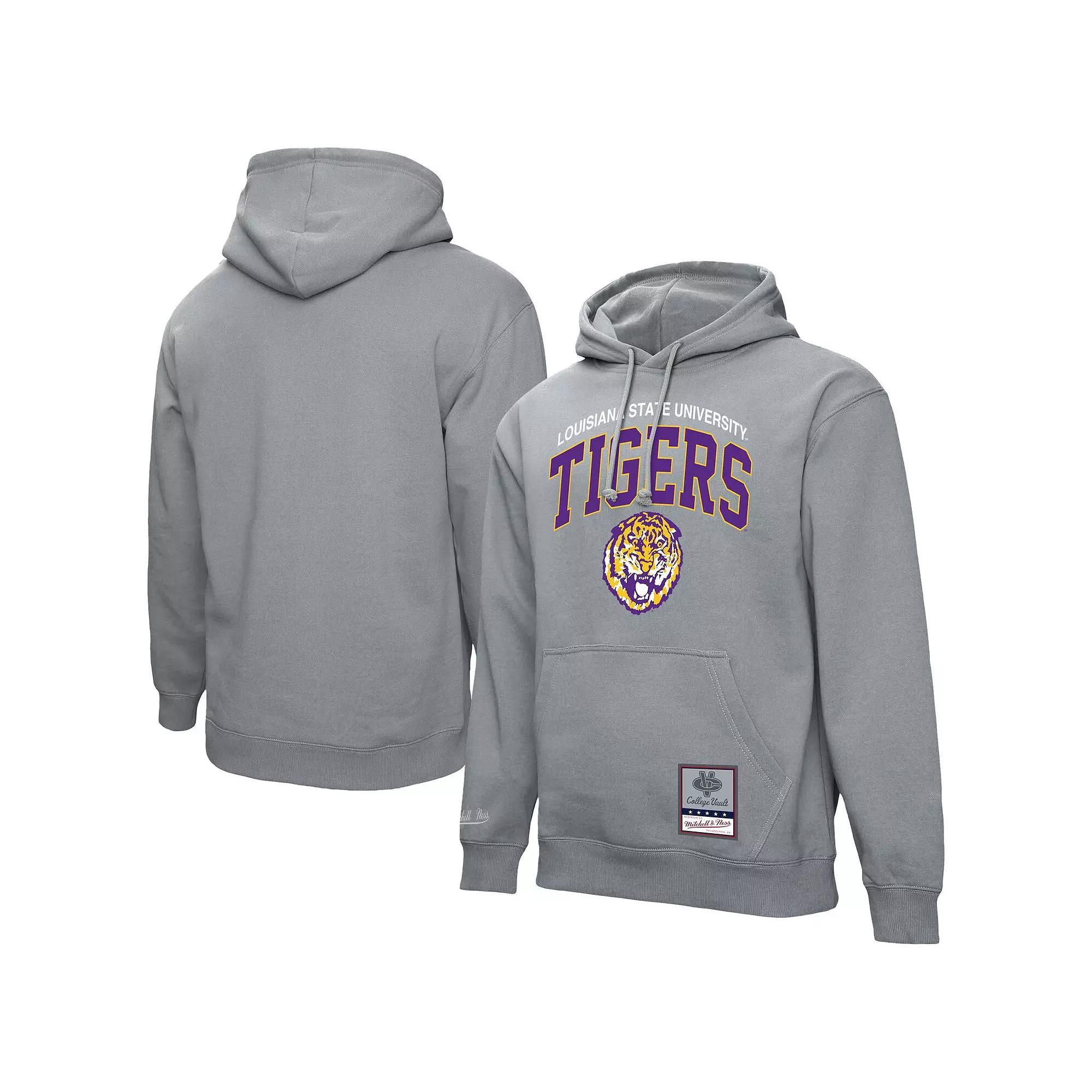 Men's Mitchell & Ness Heather Gray LSU Tigers Classic Arch Pullover Hoodie,  Product Image