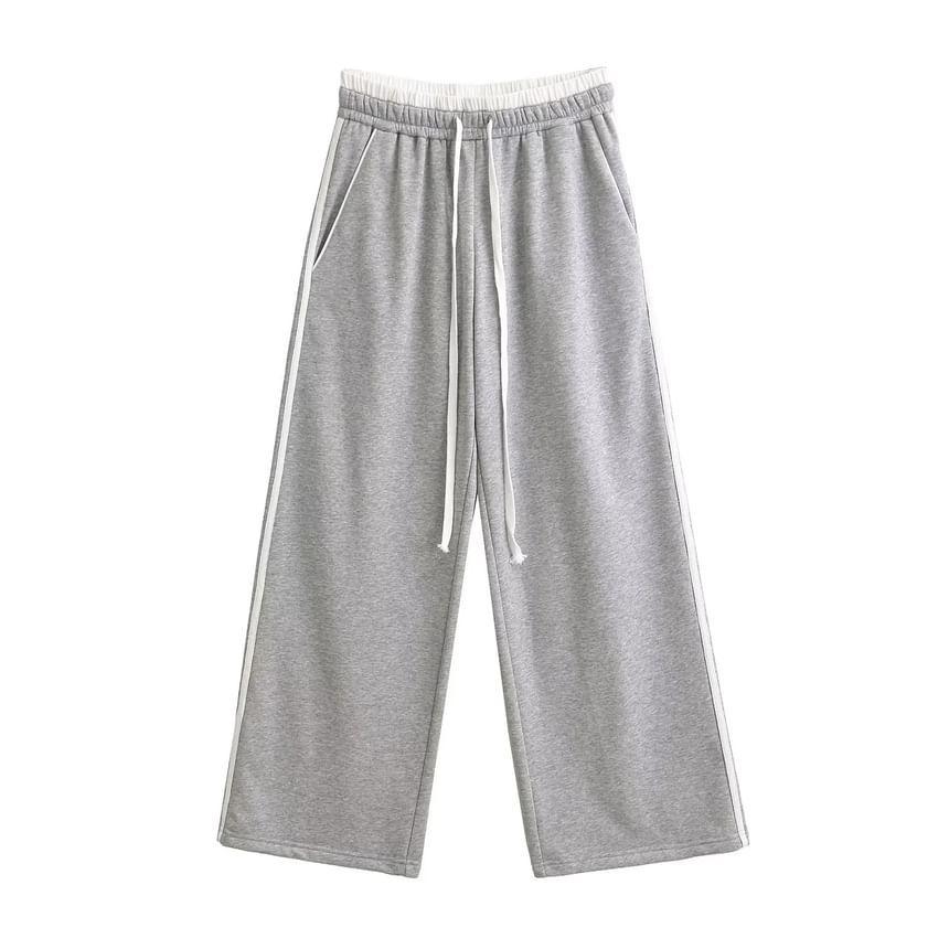 Drawstring Waist Two Tone Wide Leg Sweatpants Product Image