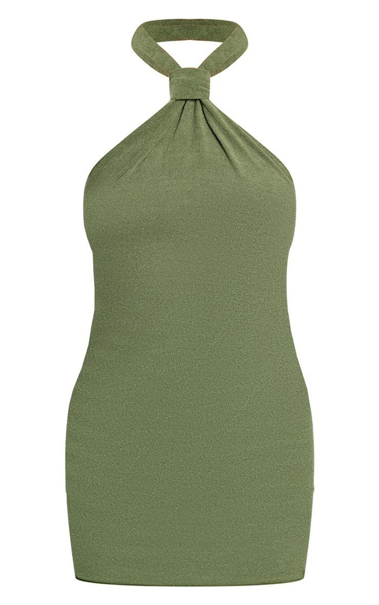 Khaki Towelling Knot Halterneck Bodycon Dress Product Image