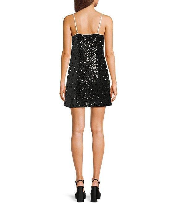 Honey and Rosie Sequin Pearl Bow Front A-Line Slip Dress Product Image