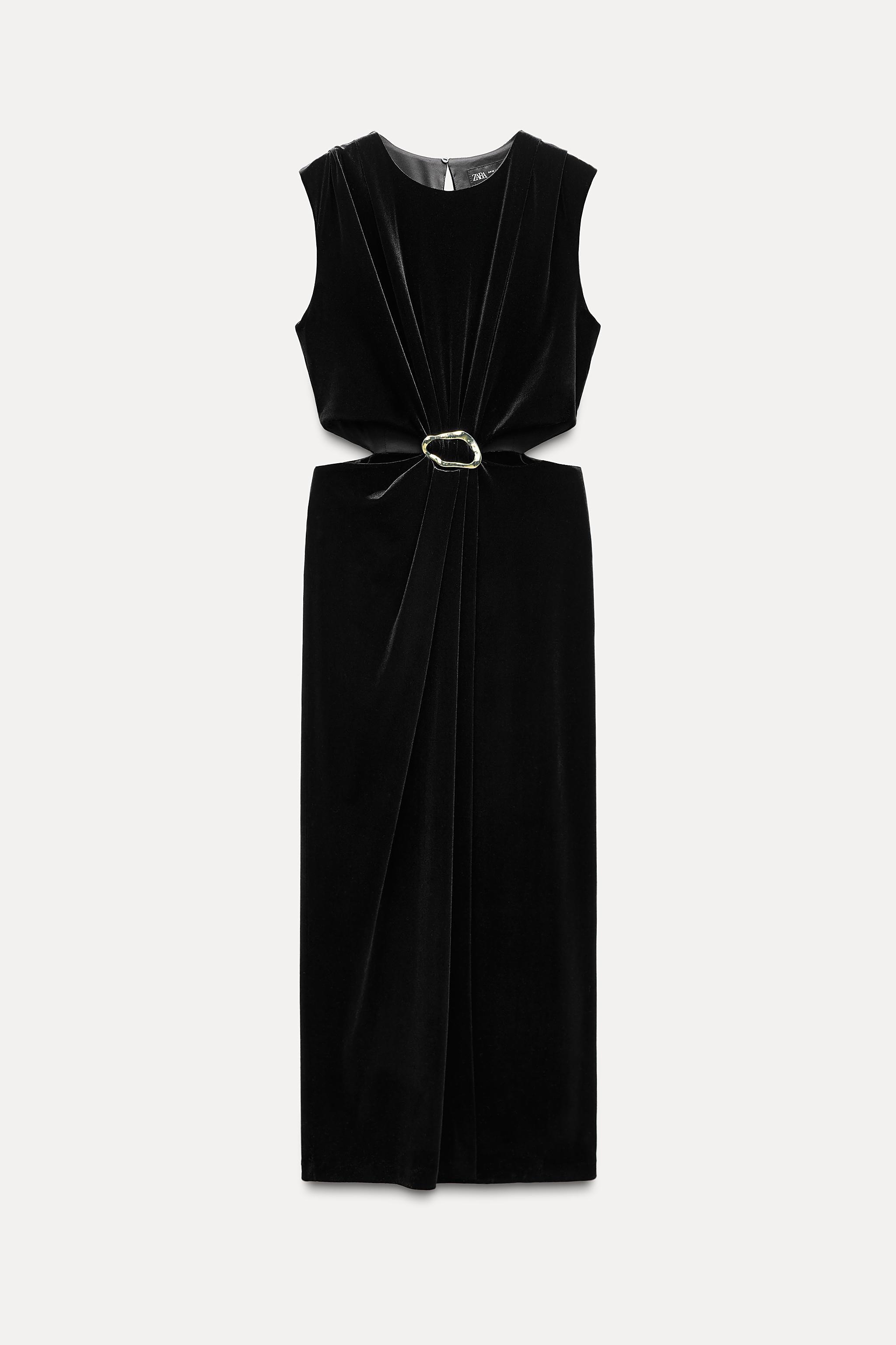 BUCKLED VELVET MIDI DRESS Product Image