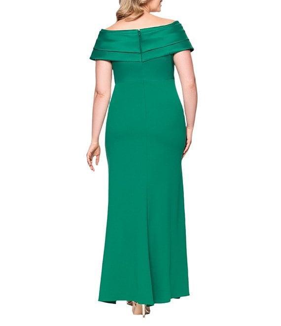 Betsy & Adam Plus Size Off-the-Shoulder Scuba Crepe Dress Product Image