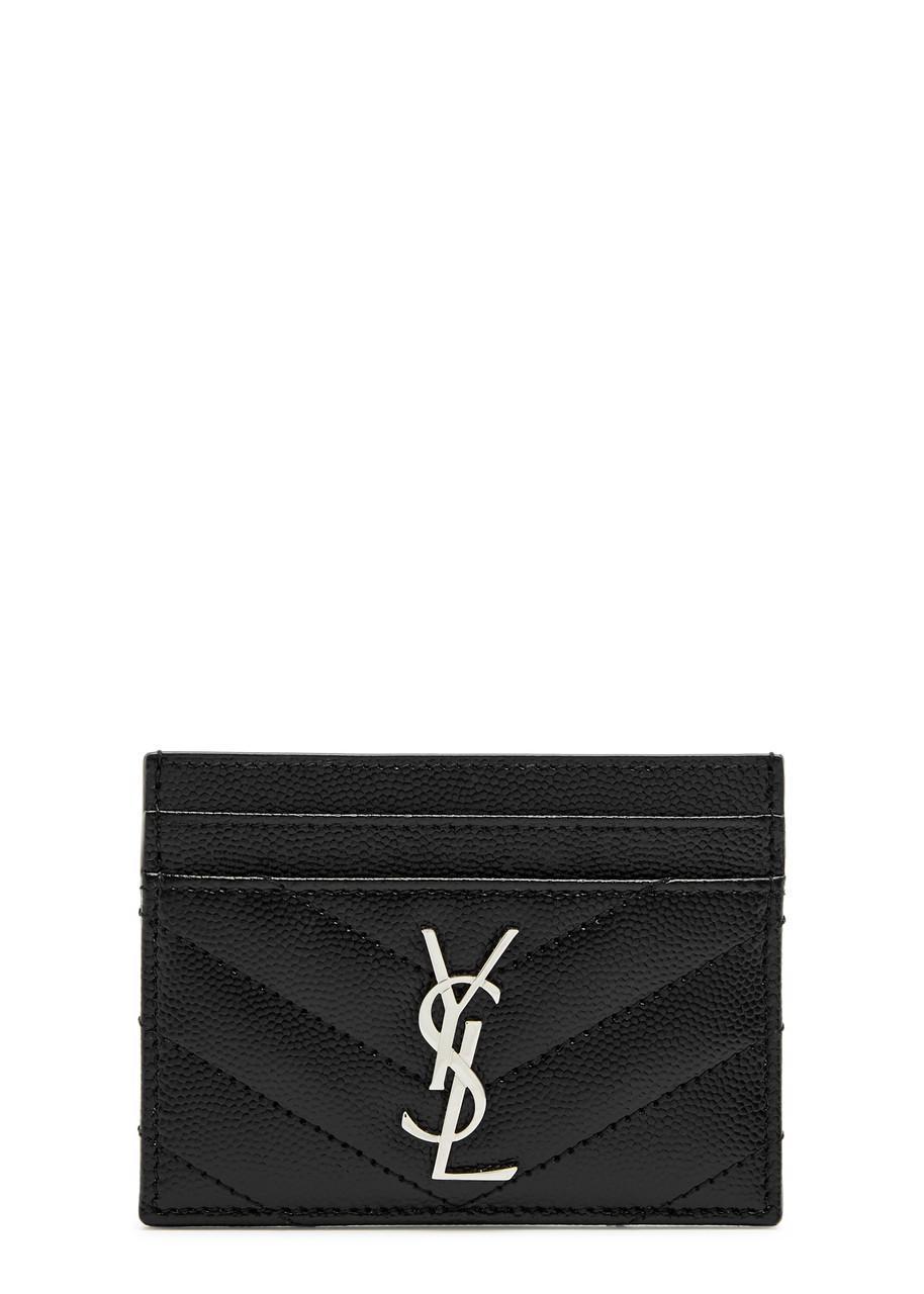 SAINT LAURENT Logo Leather Card Holder In Black Product Image