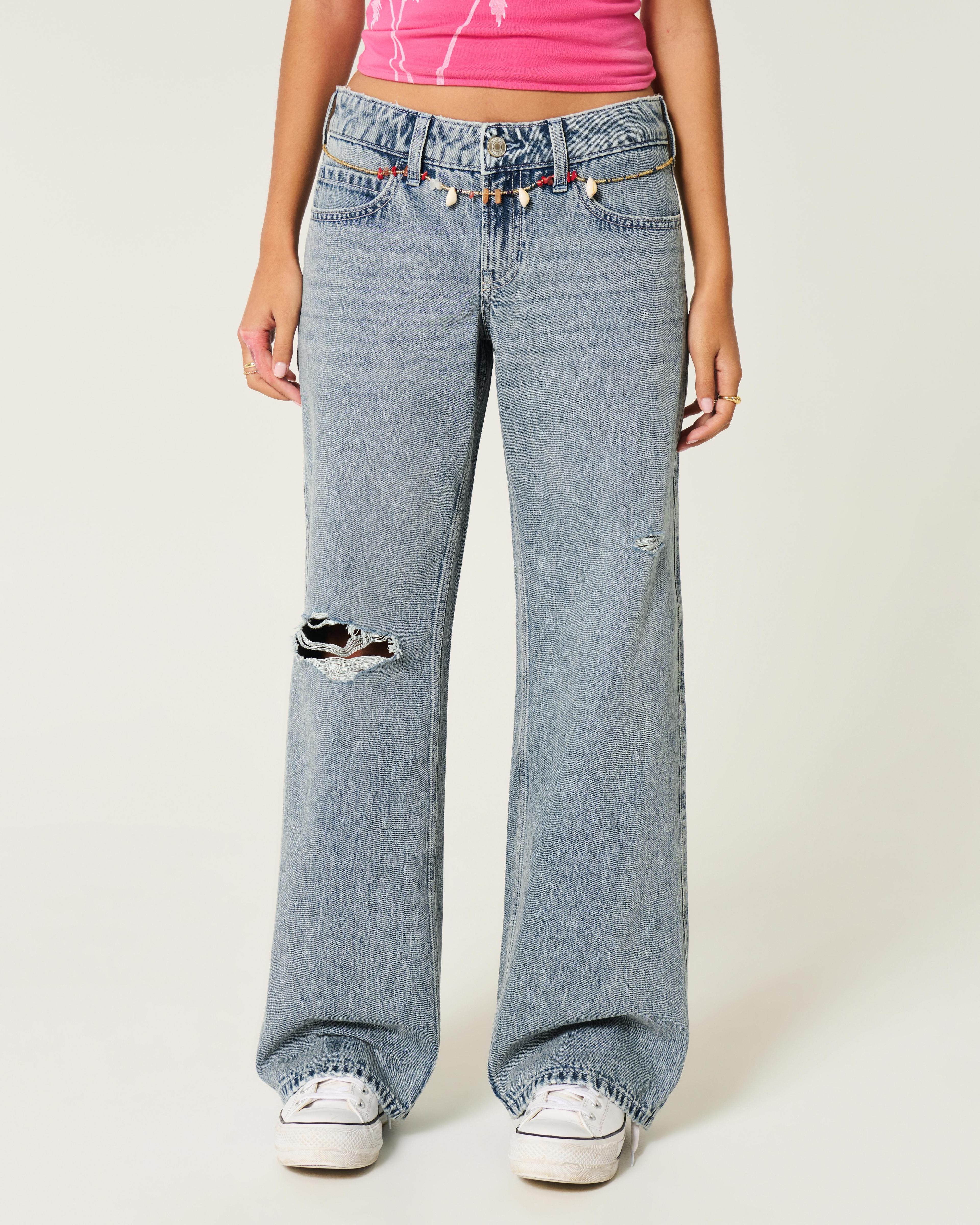 Low-Rise Ripped Light Wash Baggy Jeans Product Image