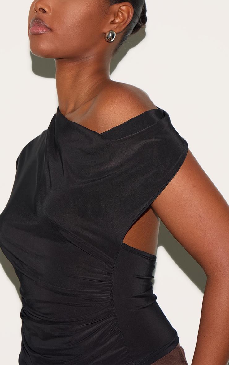 Black Slinky Backless Asymmetric Long Top Product Image