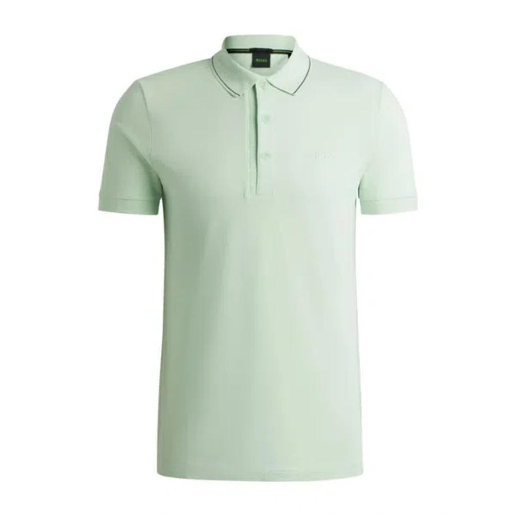 HUGO BOSS Cotton-piqu Slim-fit Polo Shirt With Tonal Logo In Light Green Product Image