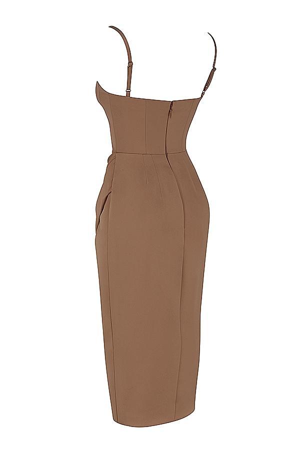 Bianca Mocha Satin Corset Midi Dress Product Image