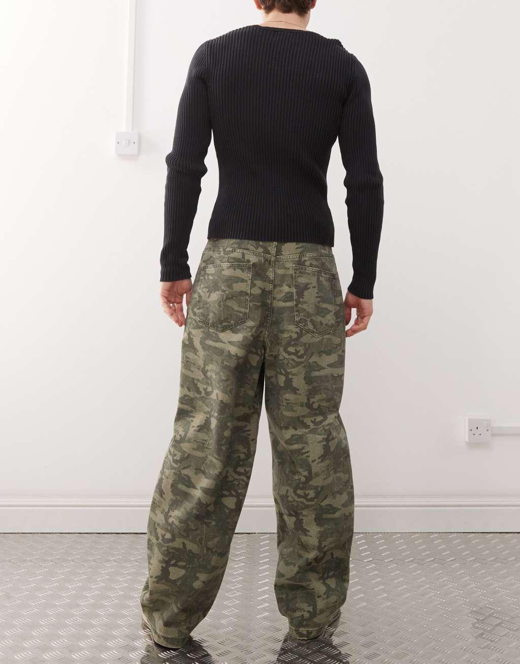 Reclaimed Vintage wide leg baggy camo print jeans Product Image