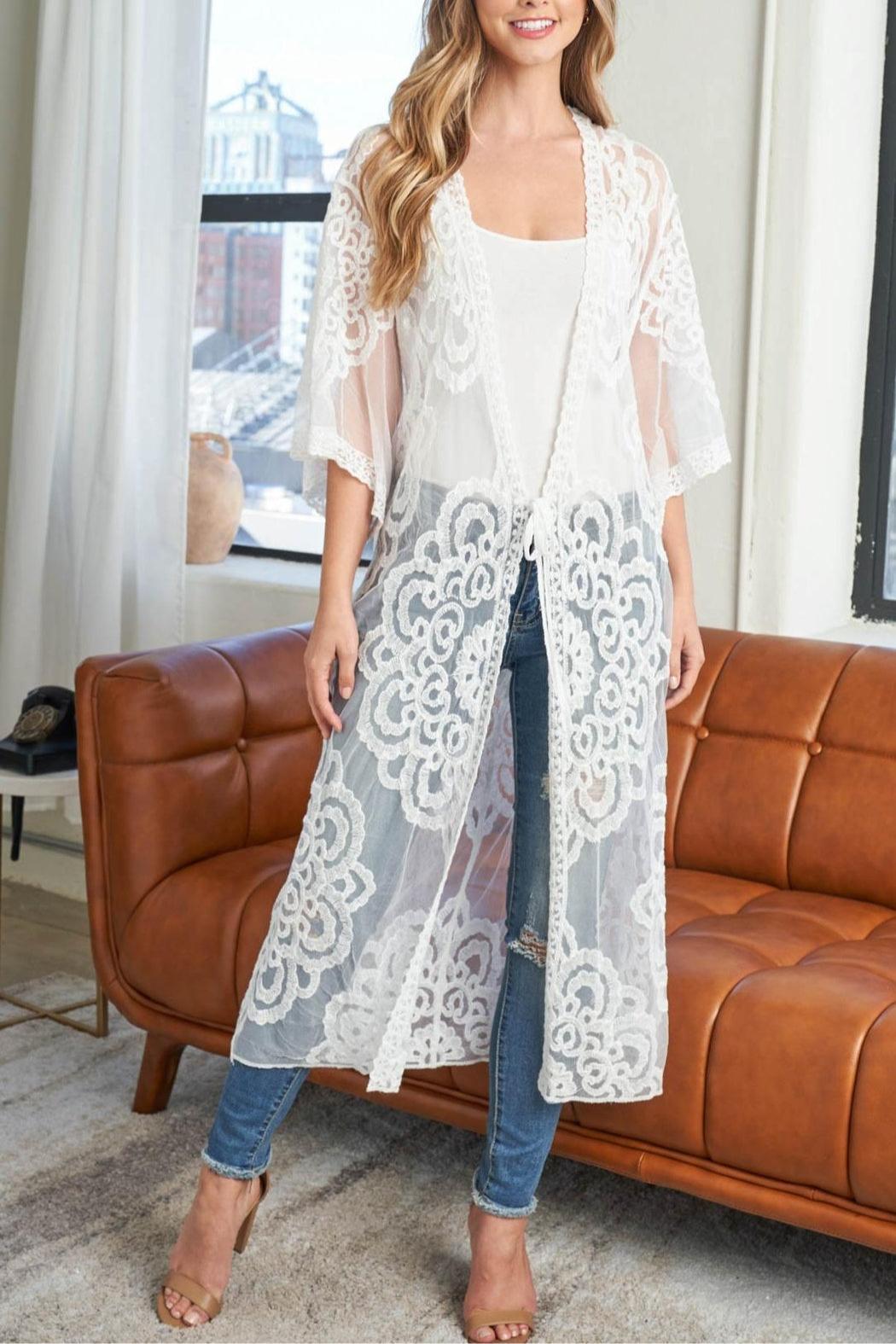 Flower Lace Embroidery Open Front  Summer Bohemian Kimono Product Image