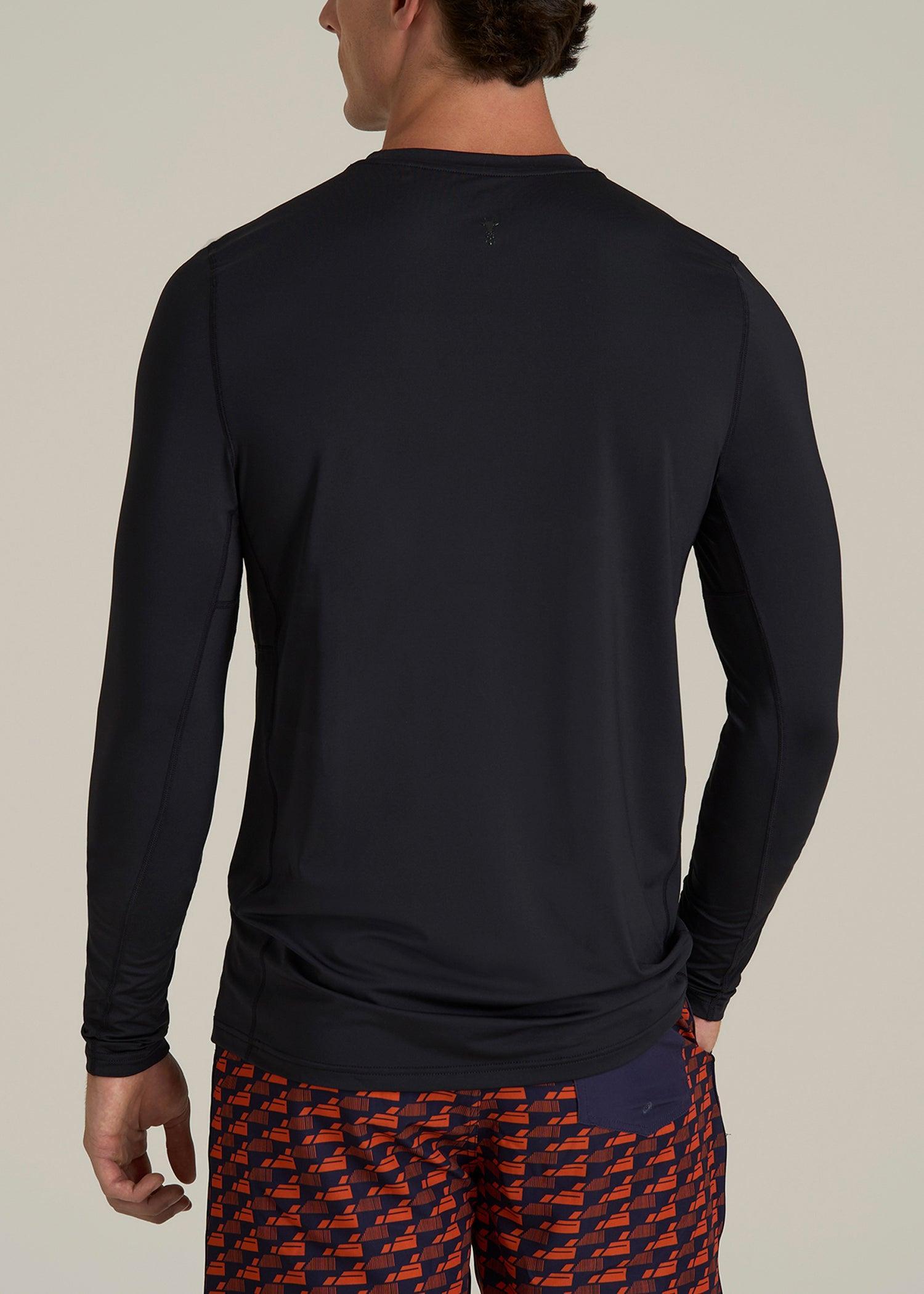 Long Sleeve UPF 50 Rash Guard for Tall Men in Black Male Product Image