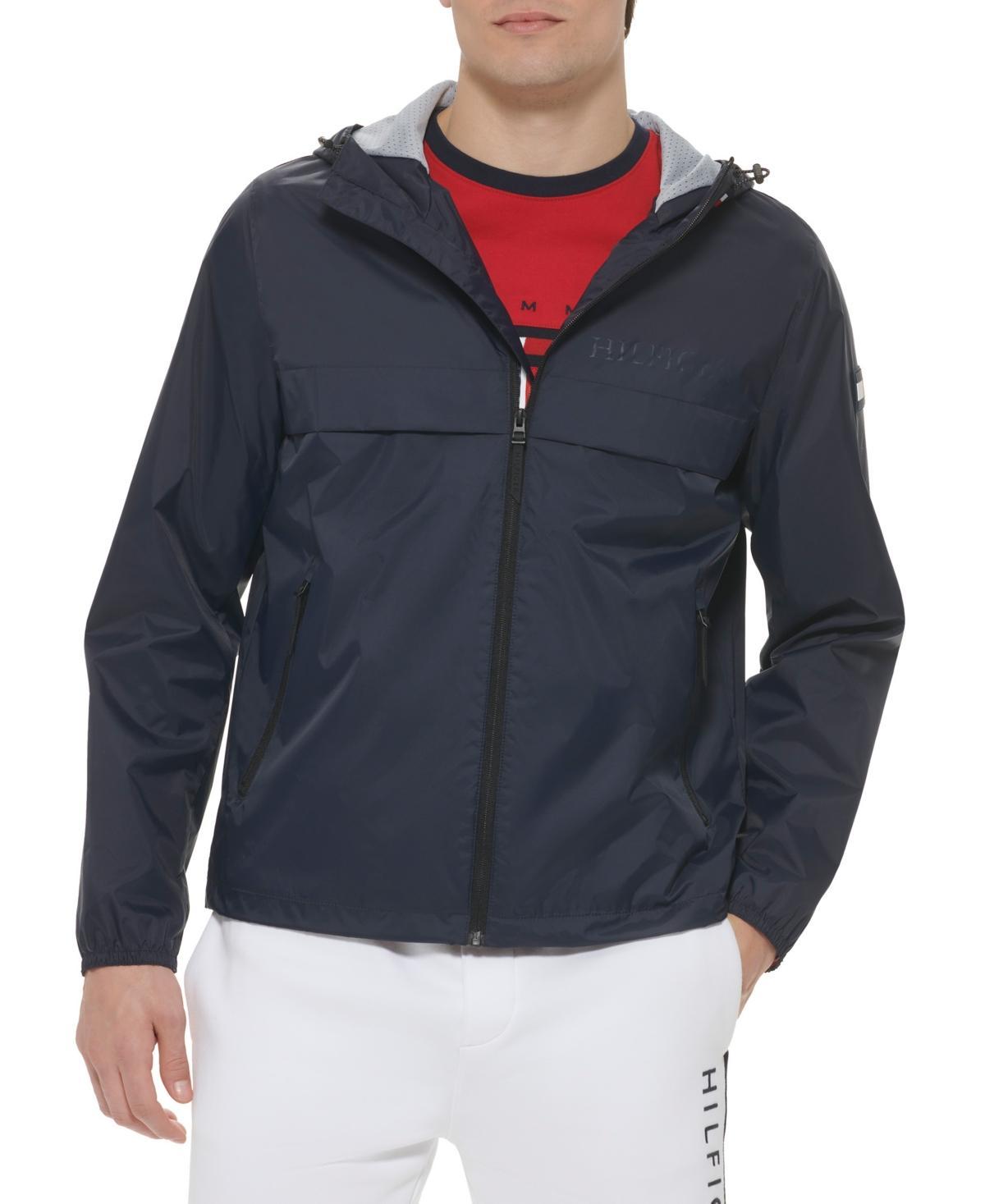 Men's Tommy Hilfiger Logo Patch Hooded Rain Jacket, Size: Small, Black Product Image