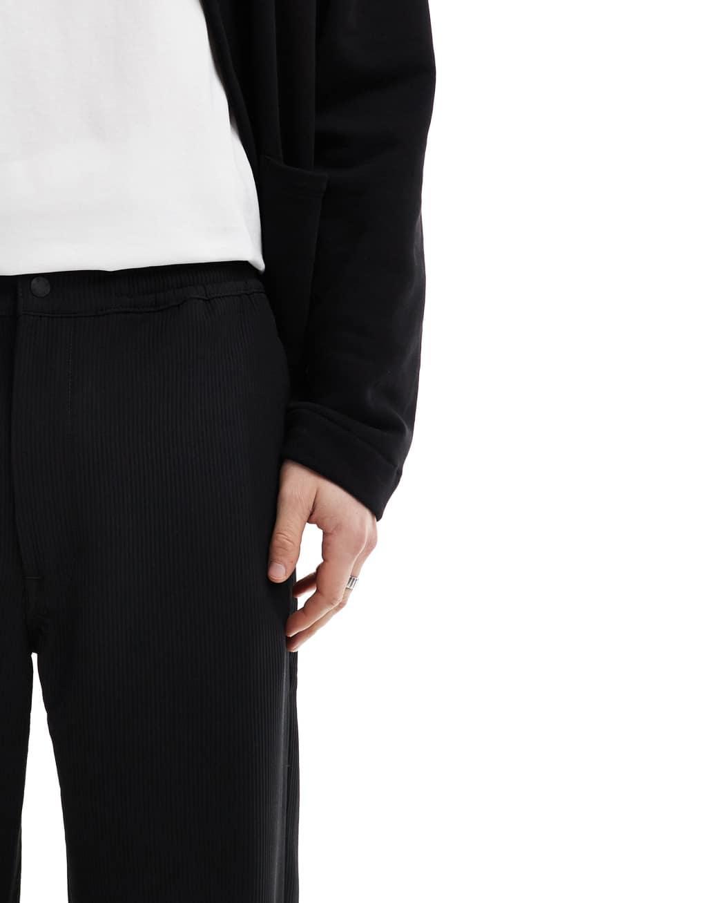 Pull&Bear texture plisse tailored pants in black Product Image