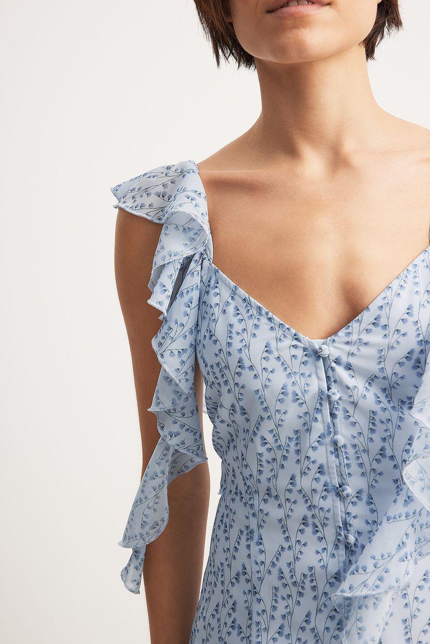 Ruffle Shoulder Chiffon Mini Dress Product Image