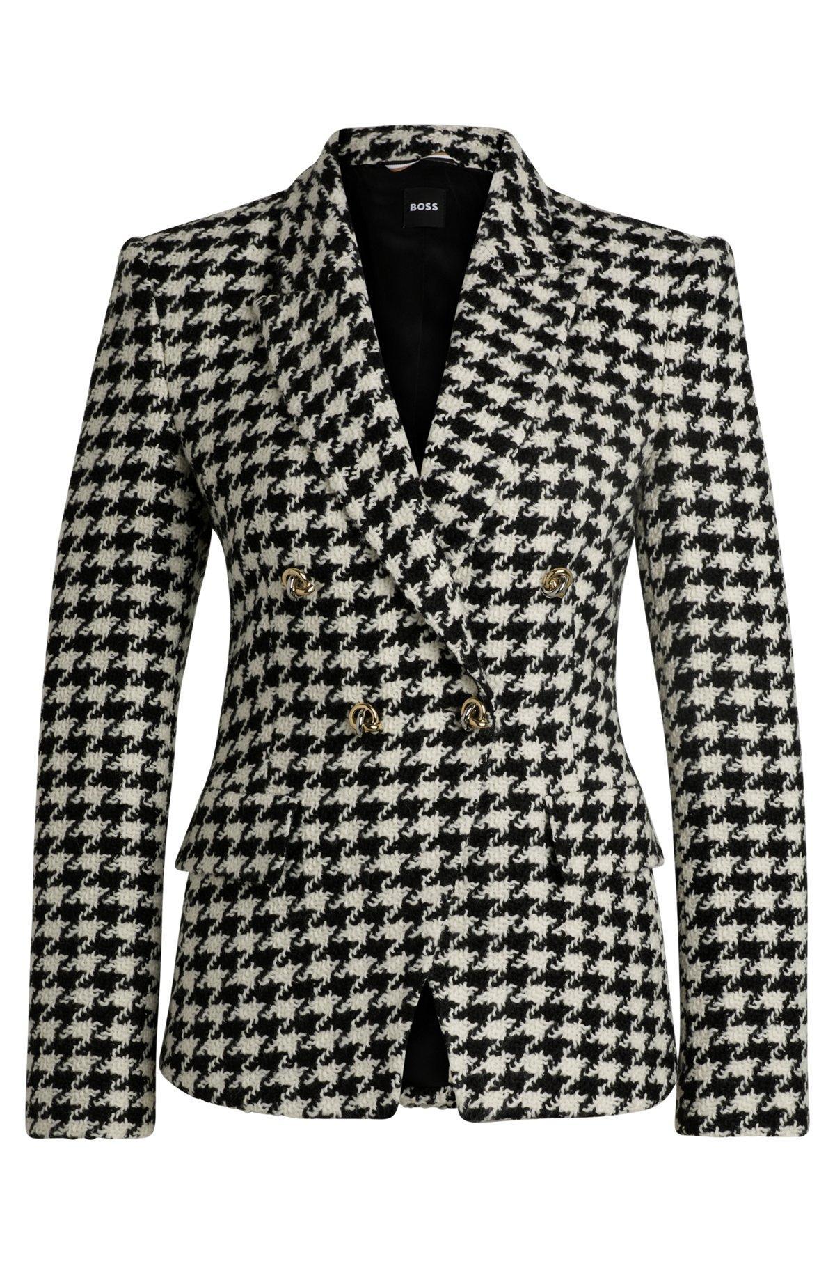 BOSS - Slim-fit jacket in houndstooth fabric with metallic trims - Patterned Product Image