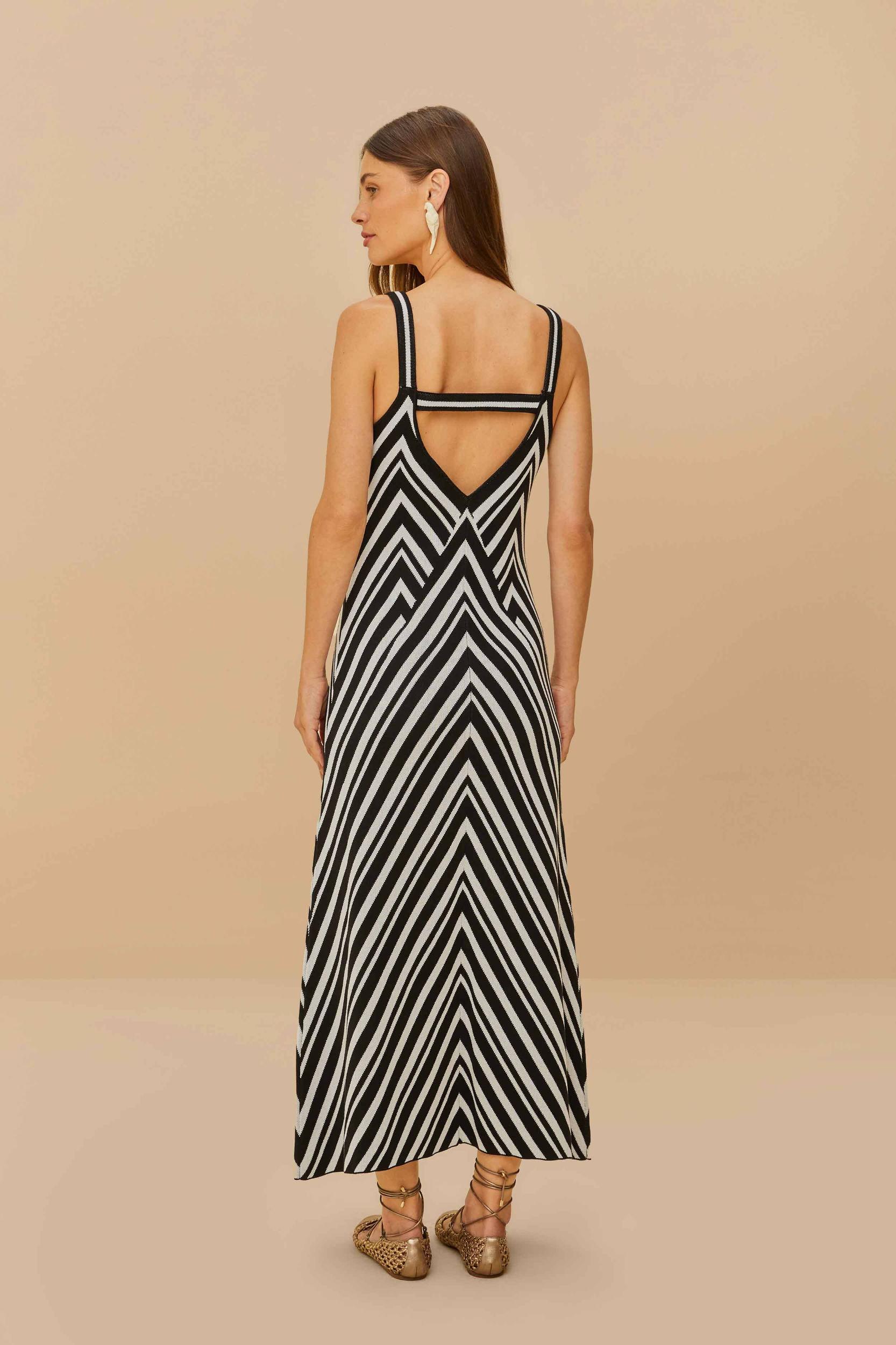 Black And White Stripes Knit Midi Dress Product Image