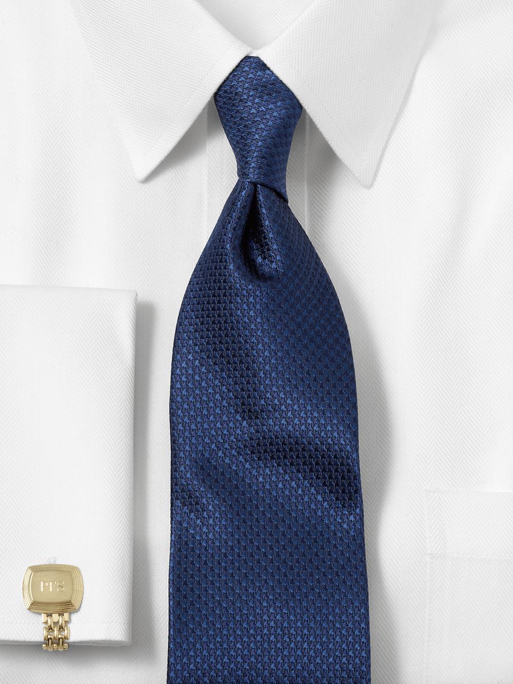 Houndstooth Woven Silk Tie - Navy Product Image