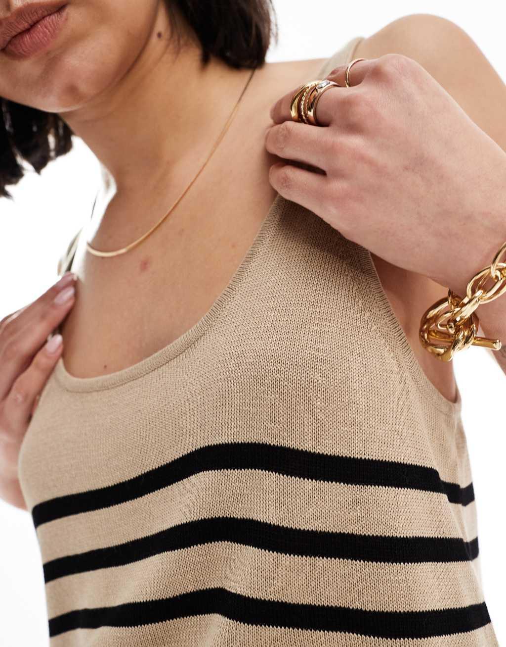 ONLY cropped knit top in beige & black stripe  Product Image