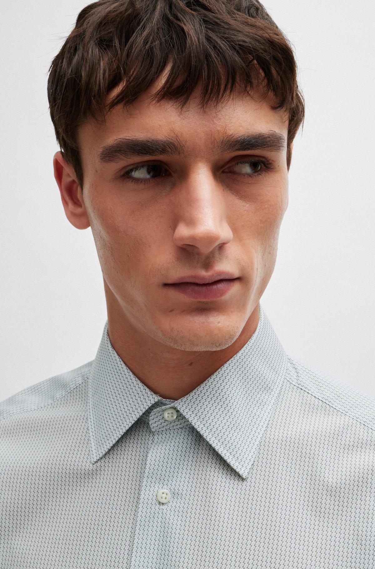 Slim-fit shirt in printed cotton with Kent collar Product Image