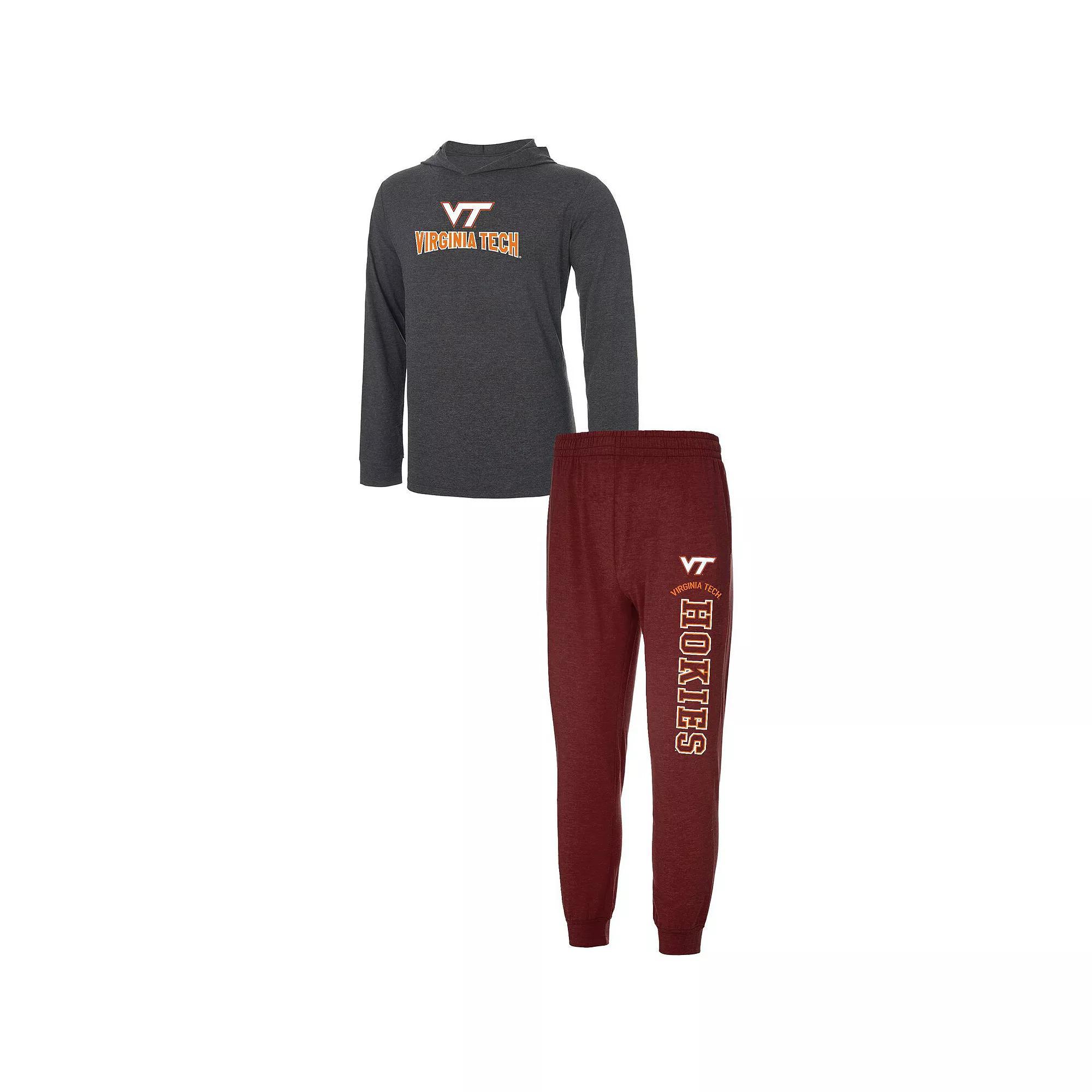 Men's Concepts Sport Heathered Maroon/Heathered Charcoal Virginia Tech Hokies Meter Long Sleeve Hoodie T-Shirt & Jogger Pants Set, Size: Small Product Image