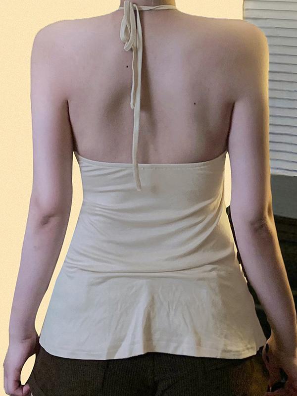 Retro-Style Beaded Halter Top Product Image