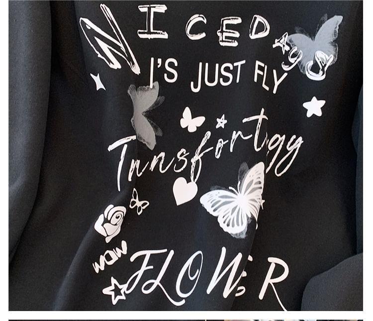 Plus Size Crew Neck Mock Two-Piece Lettering Print Tie Side Sweatshirt Product Image