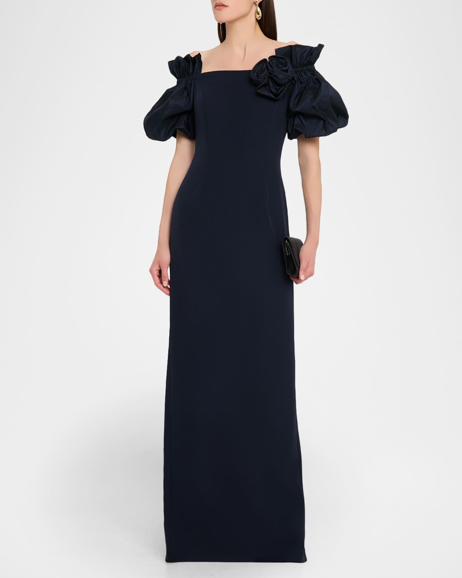 Off-Shoulder Crepe Column Gown Product Image