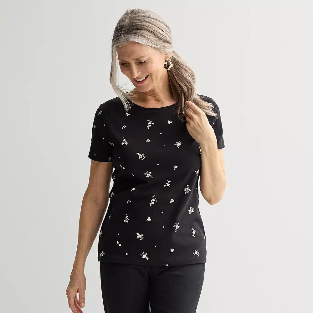 Women's Croft & Barrow® Essential Crewneck Tee, Size: Medium, Black Fun Floral Product Image