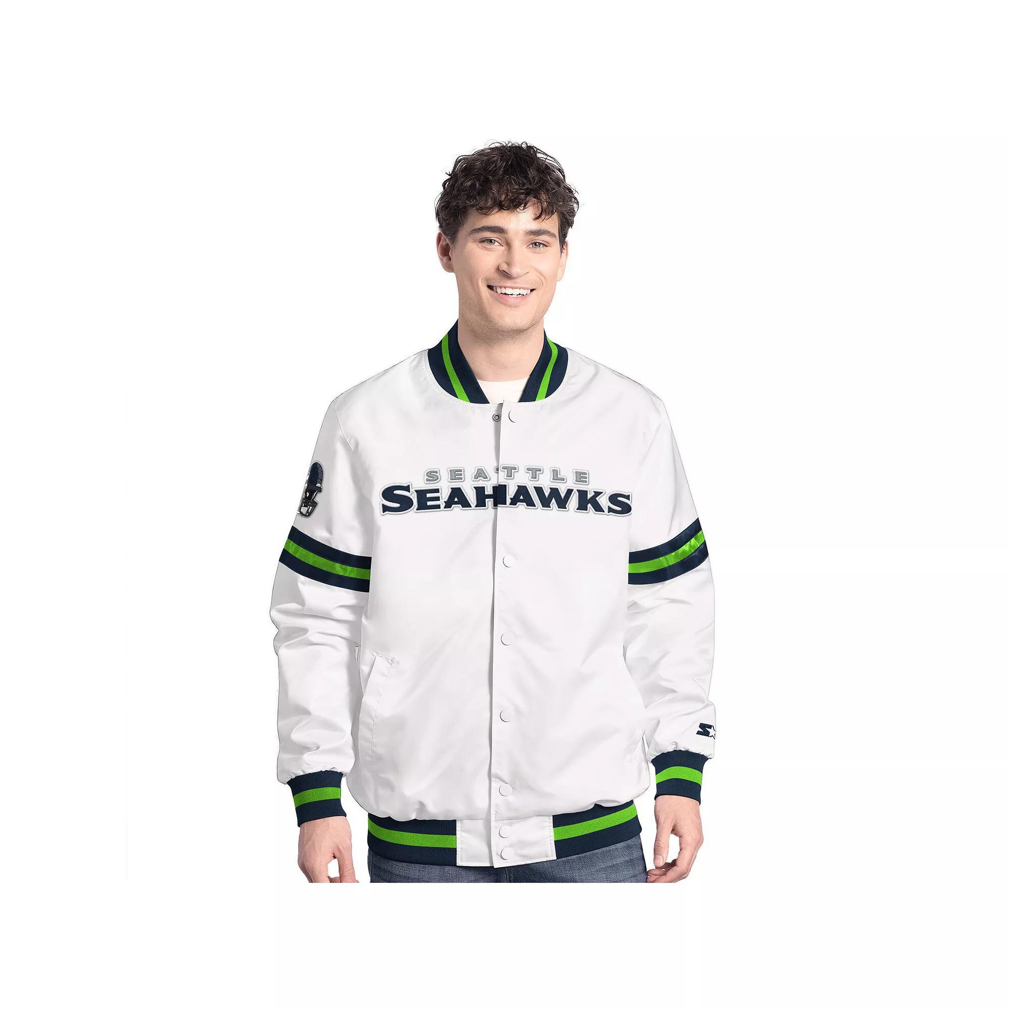 Men's Starter  White Seattle Seahawks Scout Full-Snap Varsity Jacket, Size: Medium Product Image