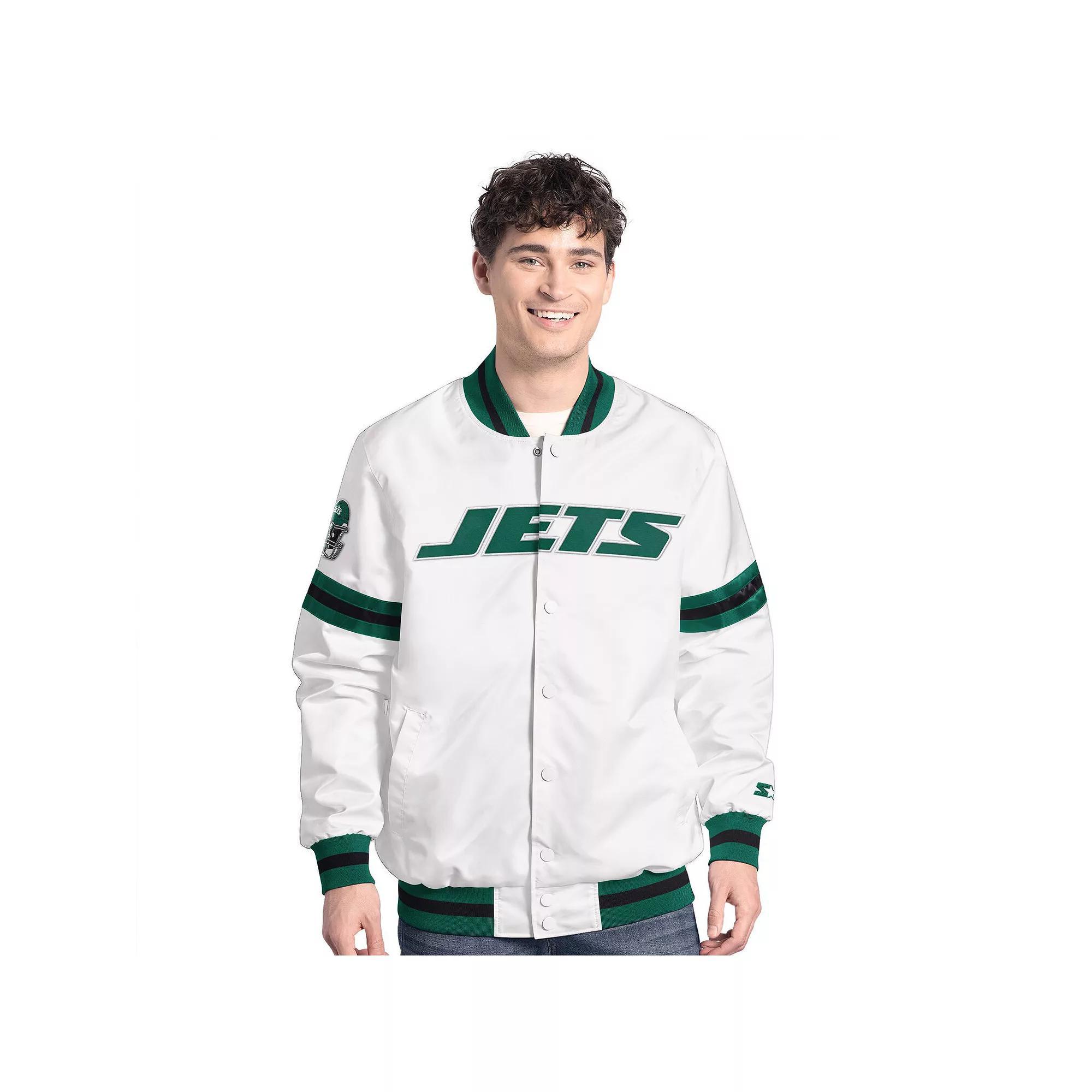 Men's Starter White New York Jets Scout Full-Snap Varsity Jacket,  Product Image