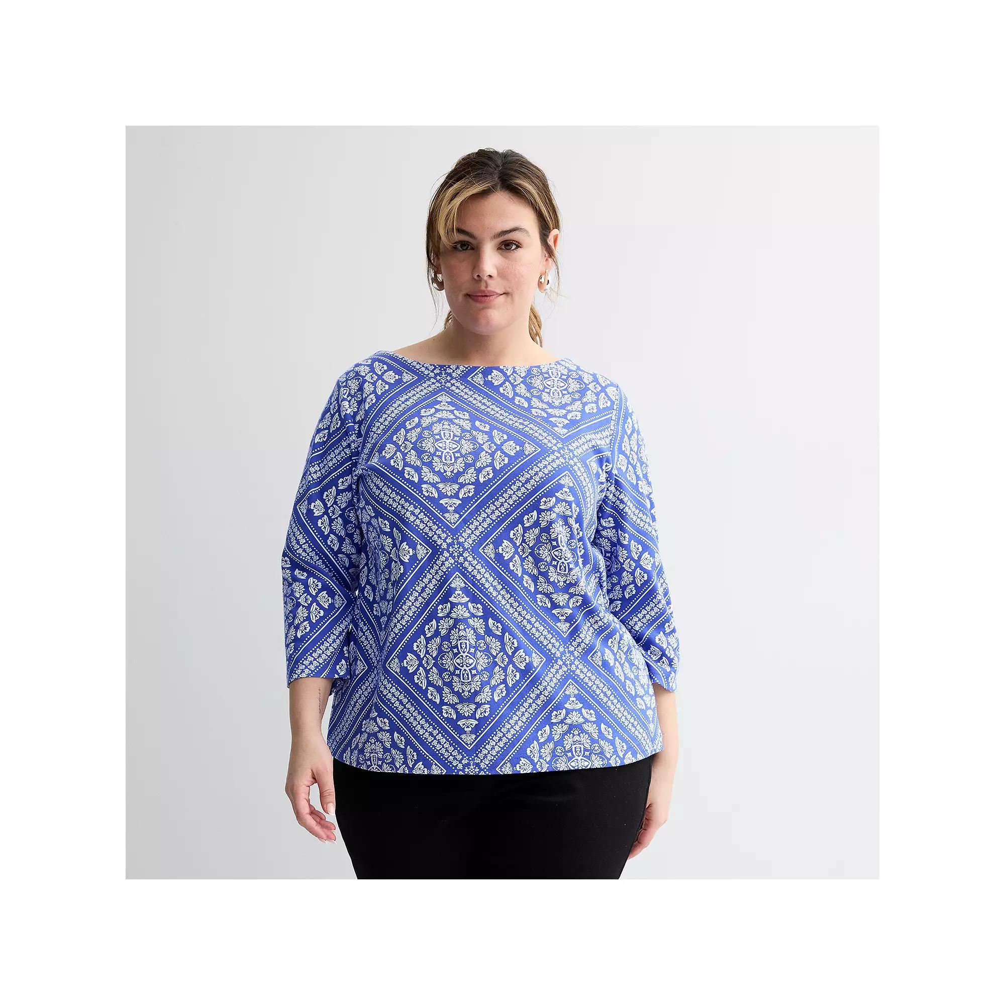 Plus Size Croft & Barrow® Boatneck Top, Women's, Size: 3XL, Blue Scarf Tile Product Image