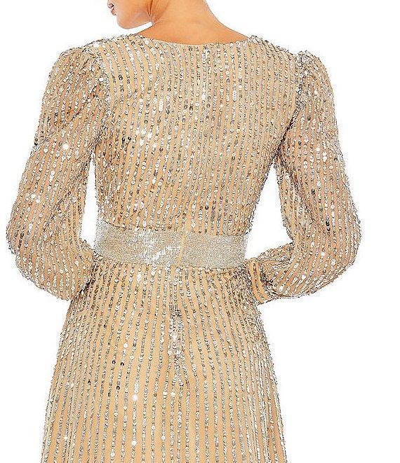 Mac Duggal Sequin Wrap Bodice Long Bishop Sleeve Gown Product Image
