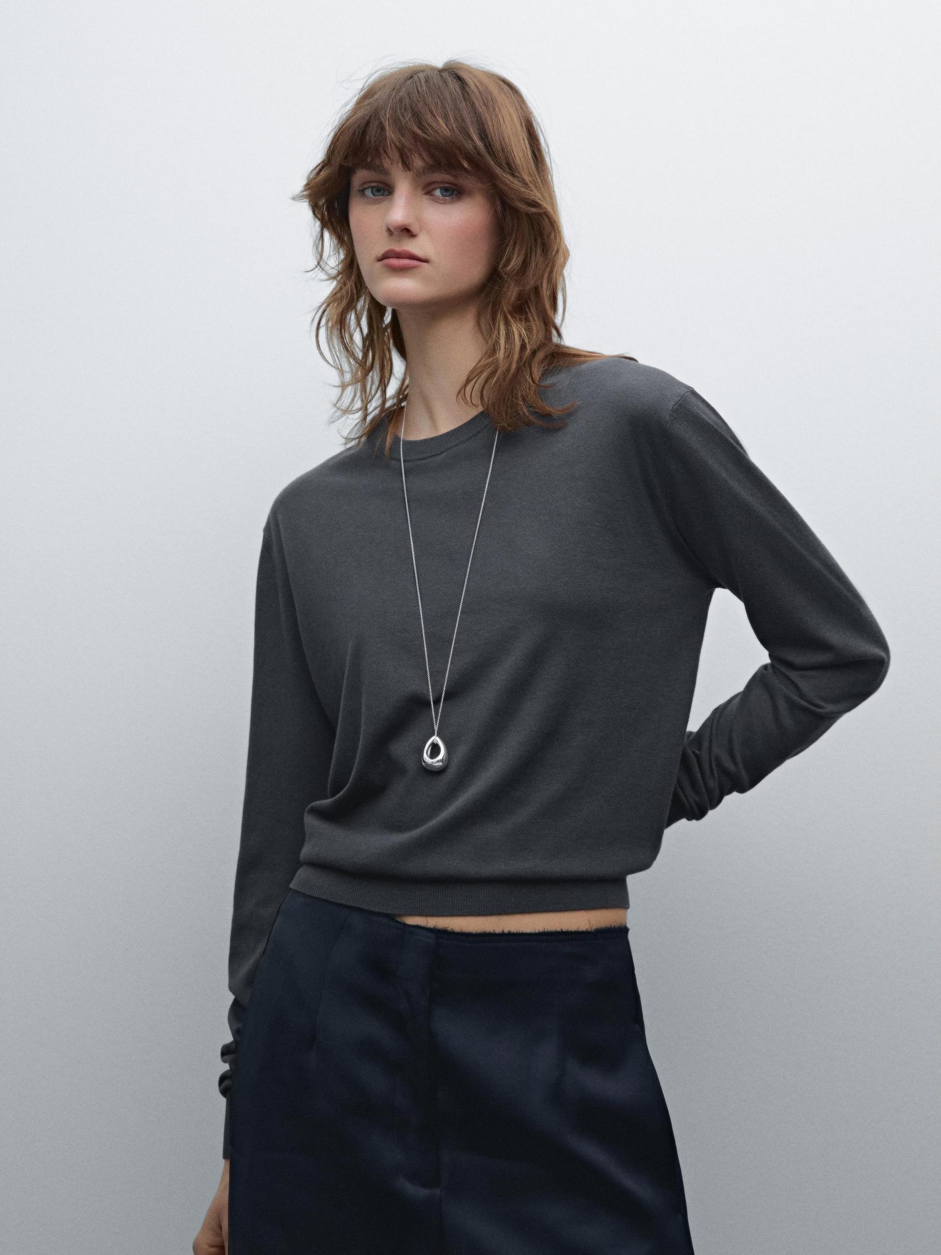 Knitted sweater round neck cotton blend Product Image