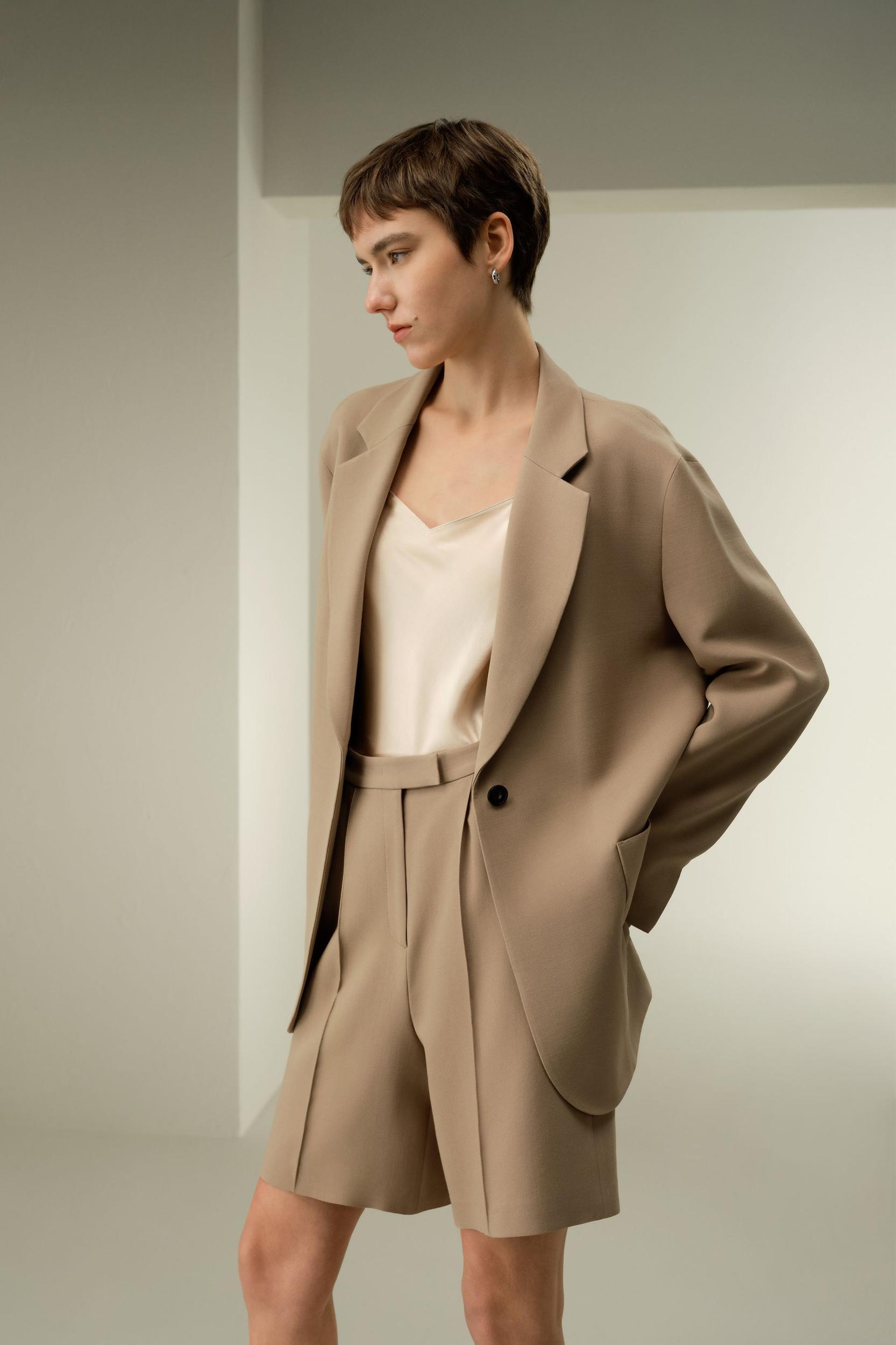 LILYSILK Wool Jacket - Female - Black Wool & Silk - Graceful Single Button Design Overcoat XS Product Image