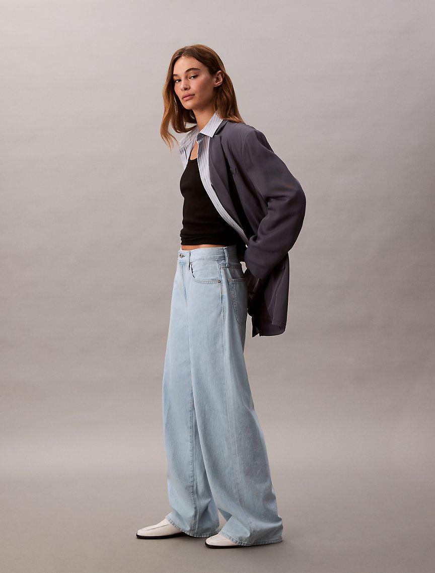 Calvin Klein Womens Linen Blend Wide Leg Jeans - Blue Product Image
