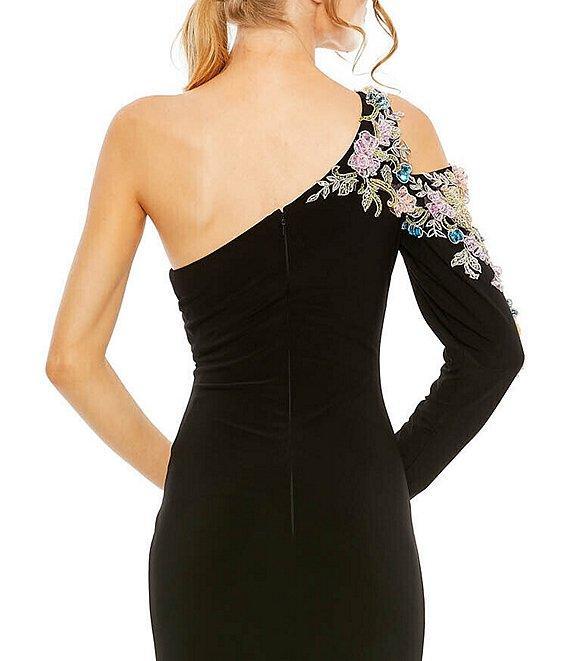 Mac Duggal Floral Beaded One Shoulder Asymmetrical Neck Gown Product Image