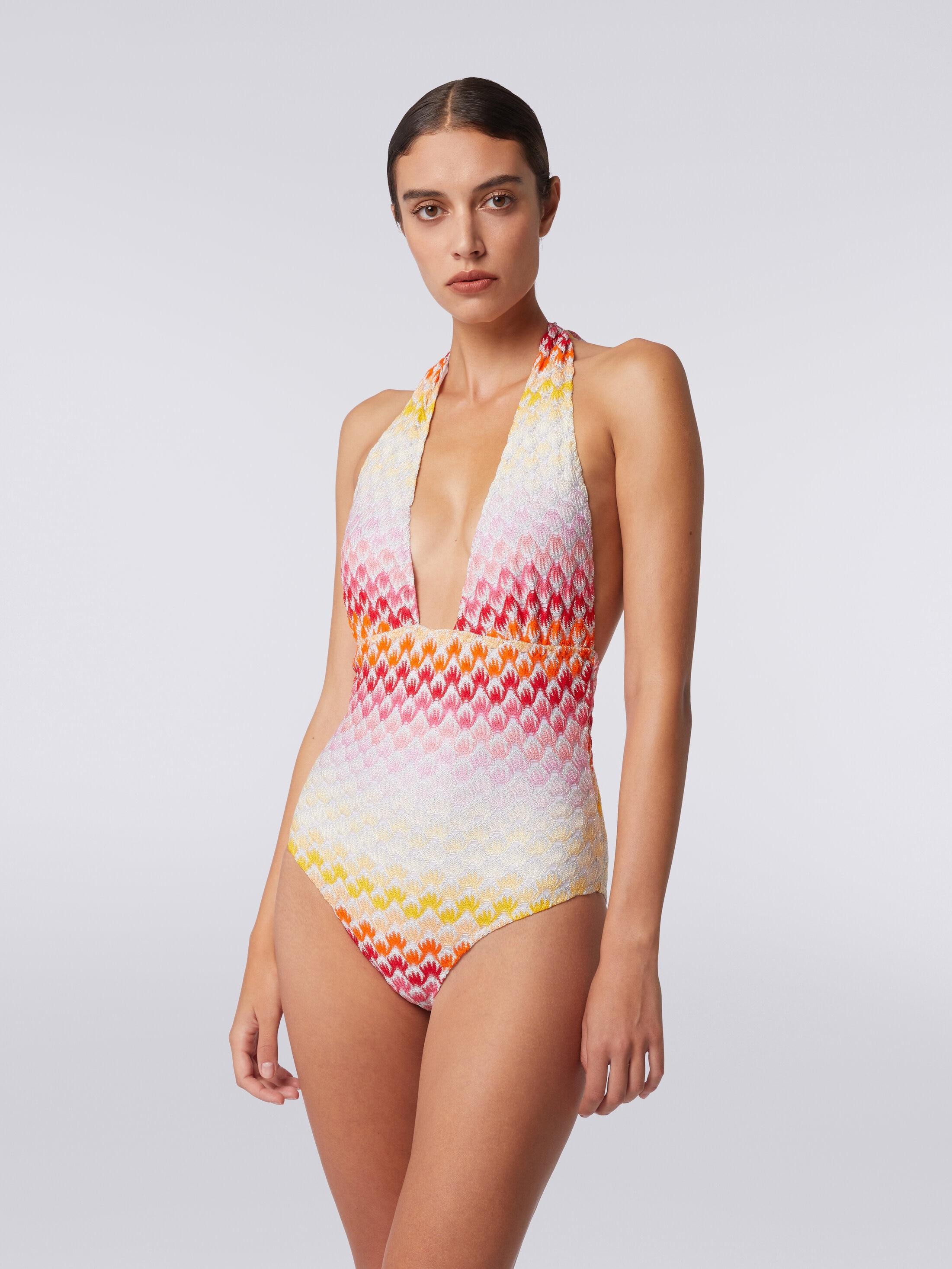 Dégradé lace-effect one-piece swimming costume with lurex Product Image