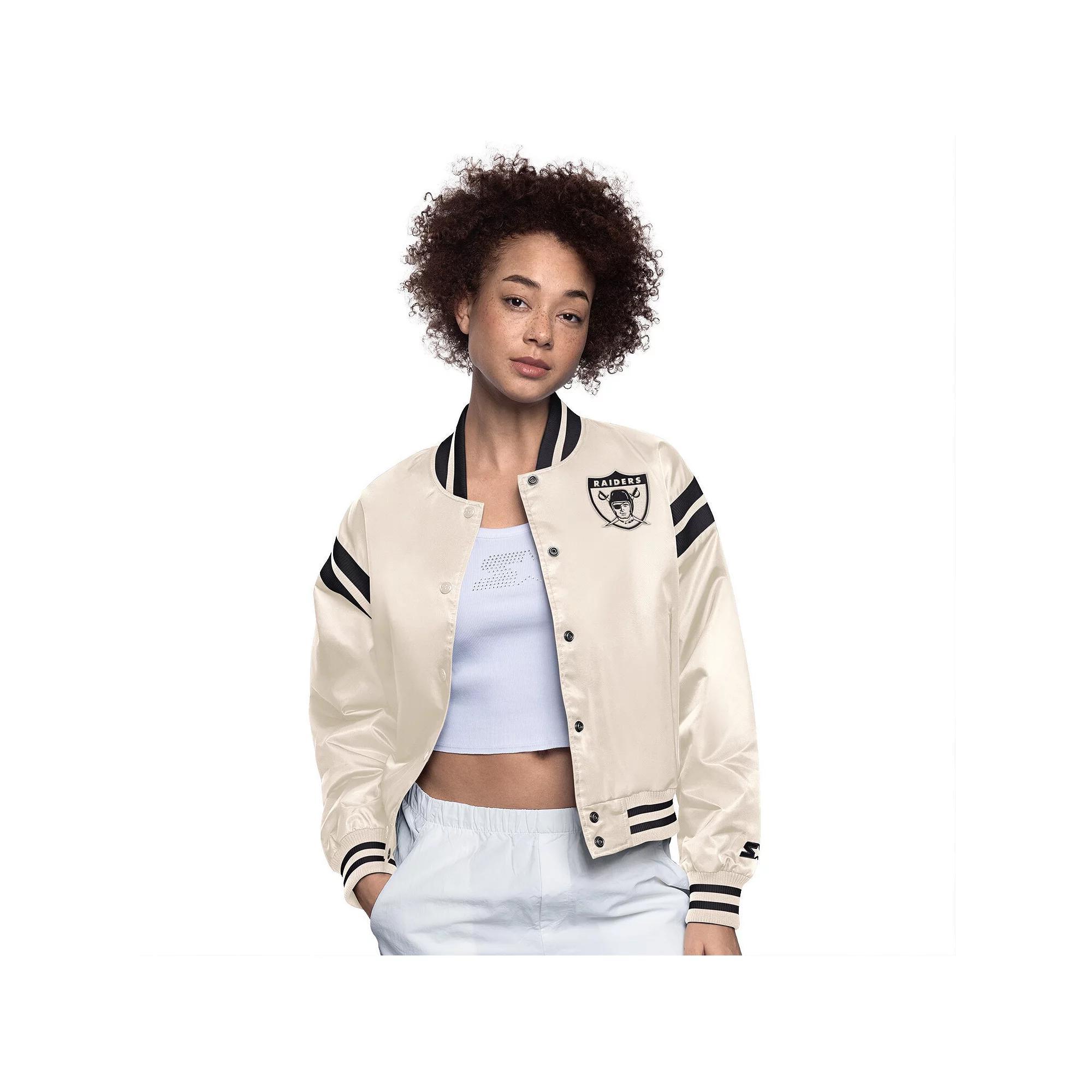 Women's Starter Cream Oakland Raiders Gridiron Classics Full Count Full-Snap Satin Jacket,  Product Image